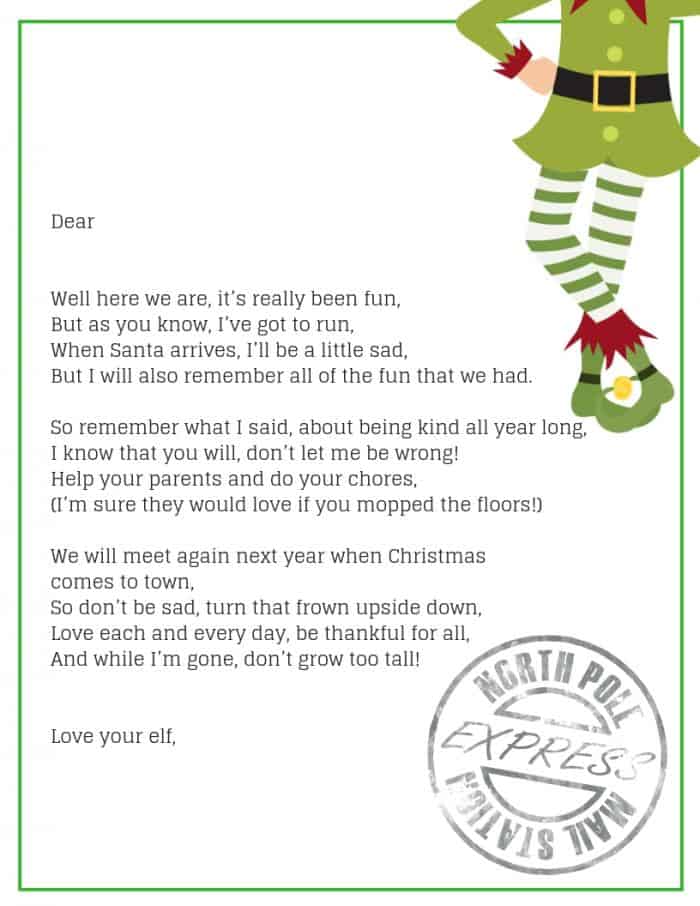 Return Letter From Elf On The Shelf Printable