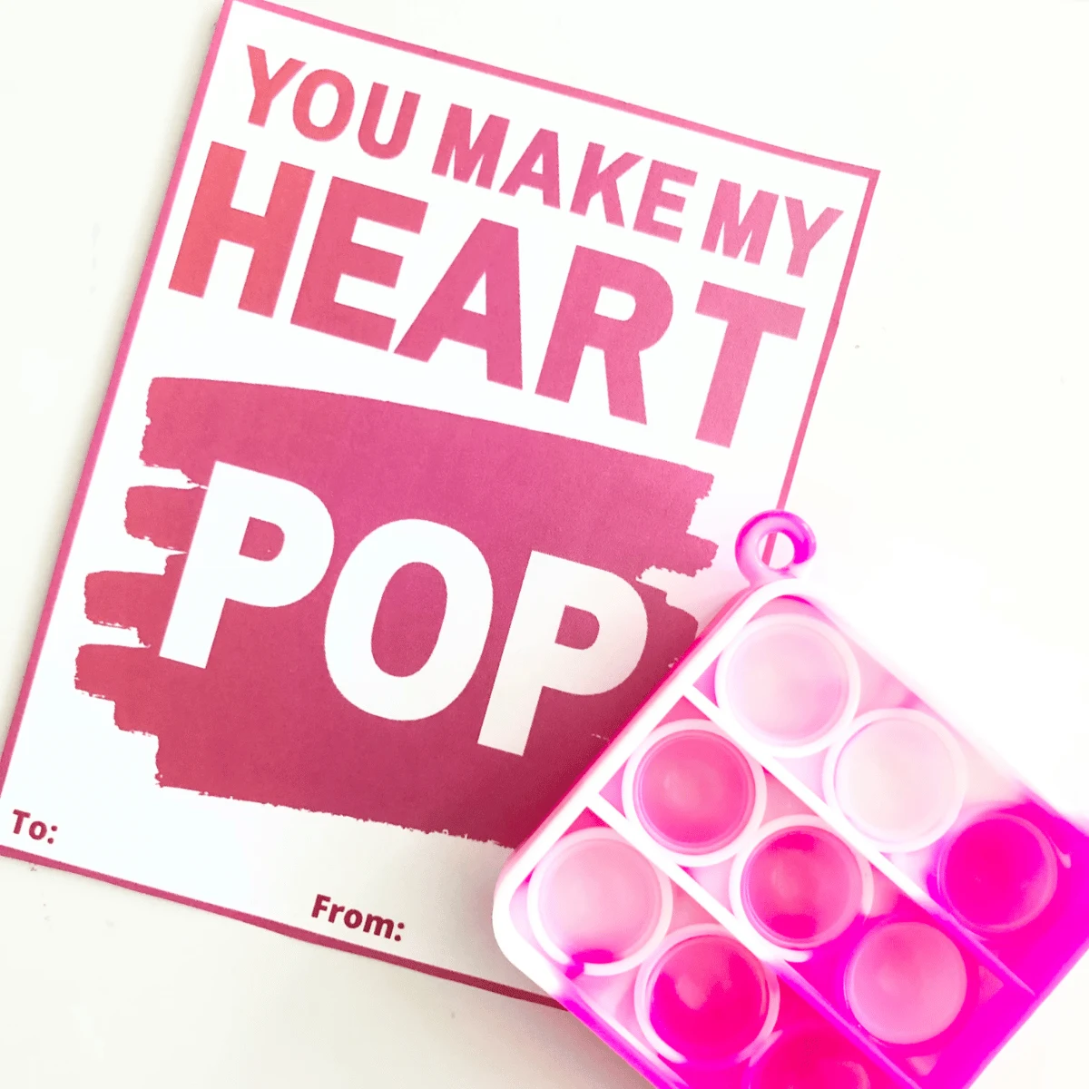 Pop It Valentine cards that say "You make my heart pop"