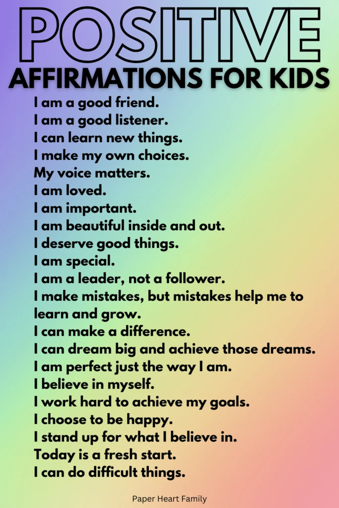 110 Positive Affirmations For Kids With Printable Cards 