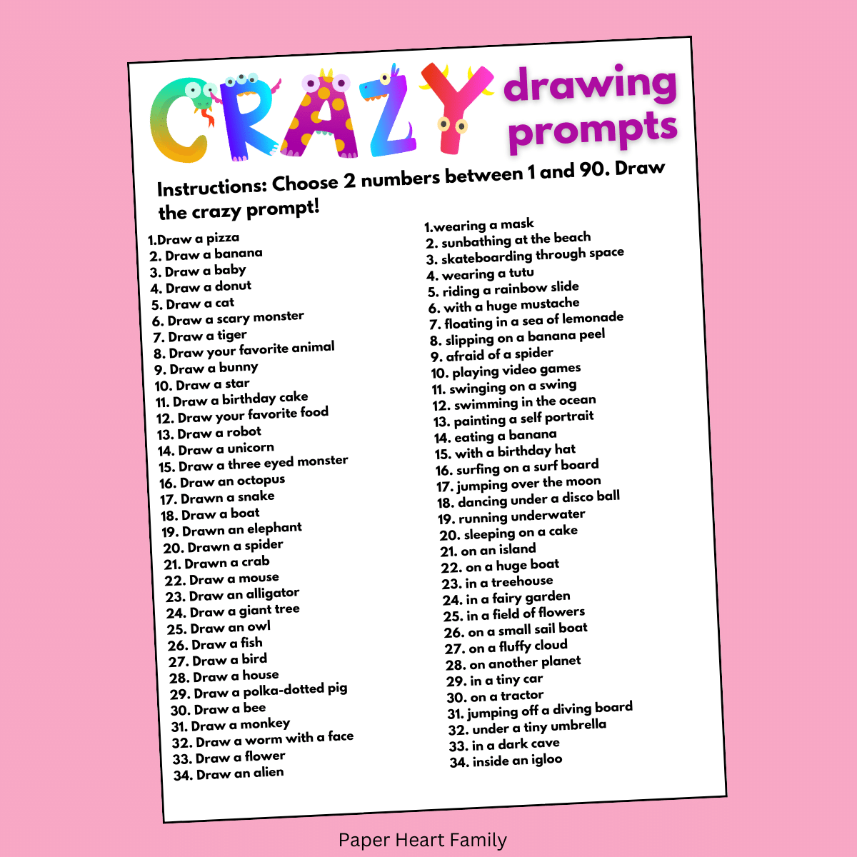 90 Silly Drawing Prompts + Drawing Prompt Generator