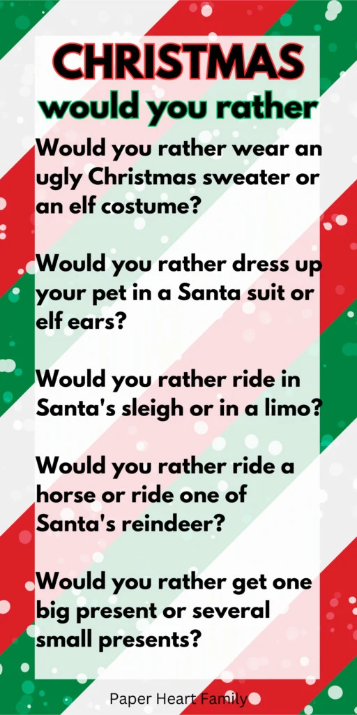 Christmas Would You Rather Questions - Minds in Bloom