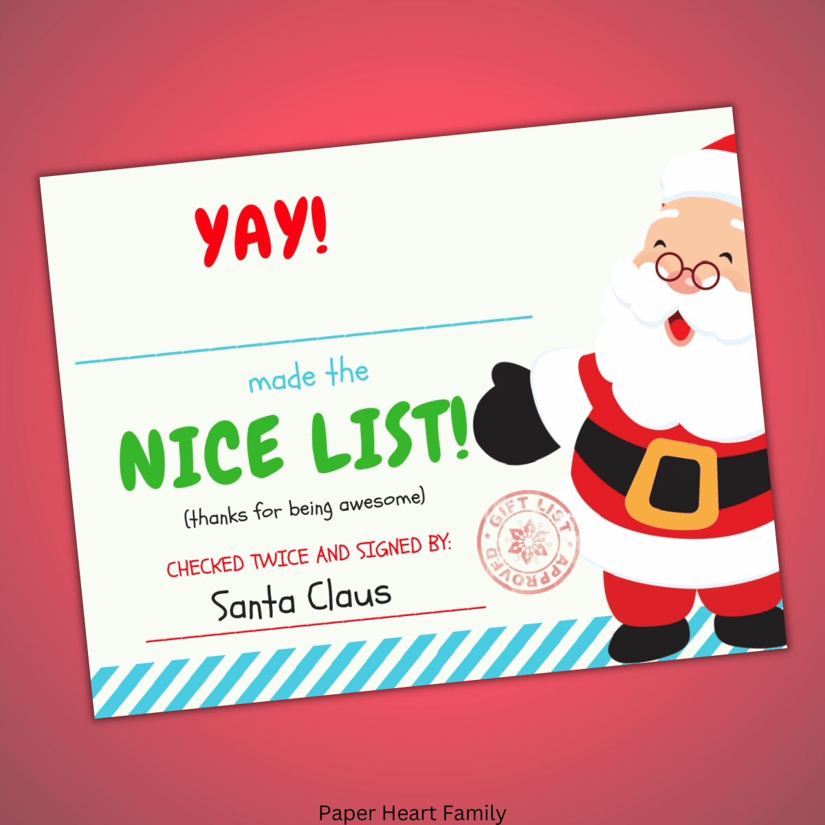 Free Printable Nice List Certificate From Santa