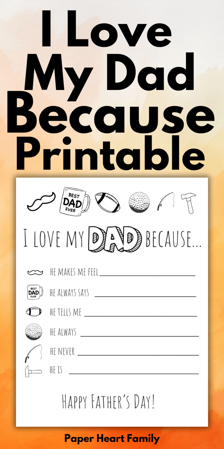 I Love My Dad Because Printable For Kids