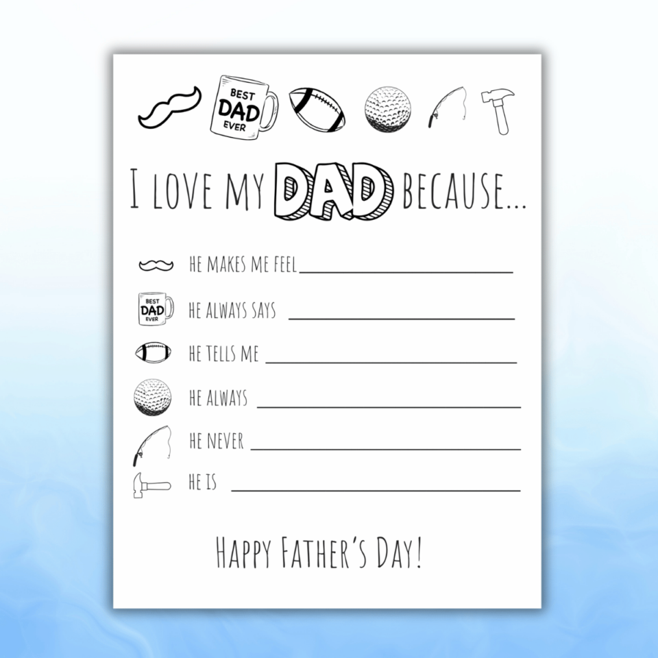 I Love My Dad Because Printable For Kids