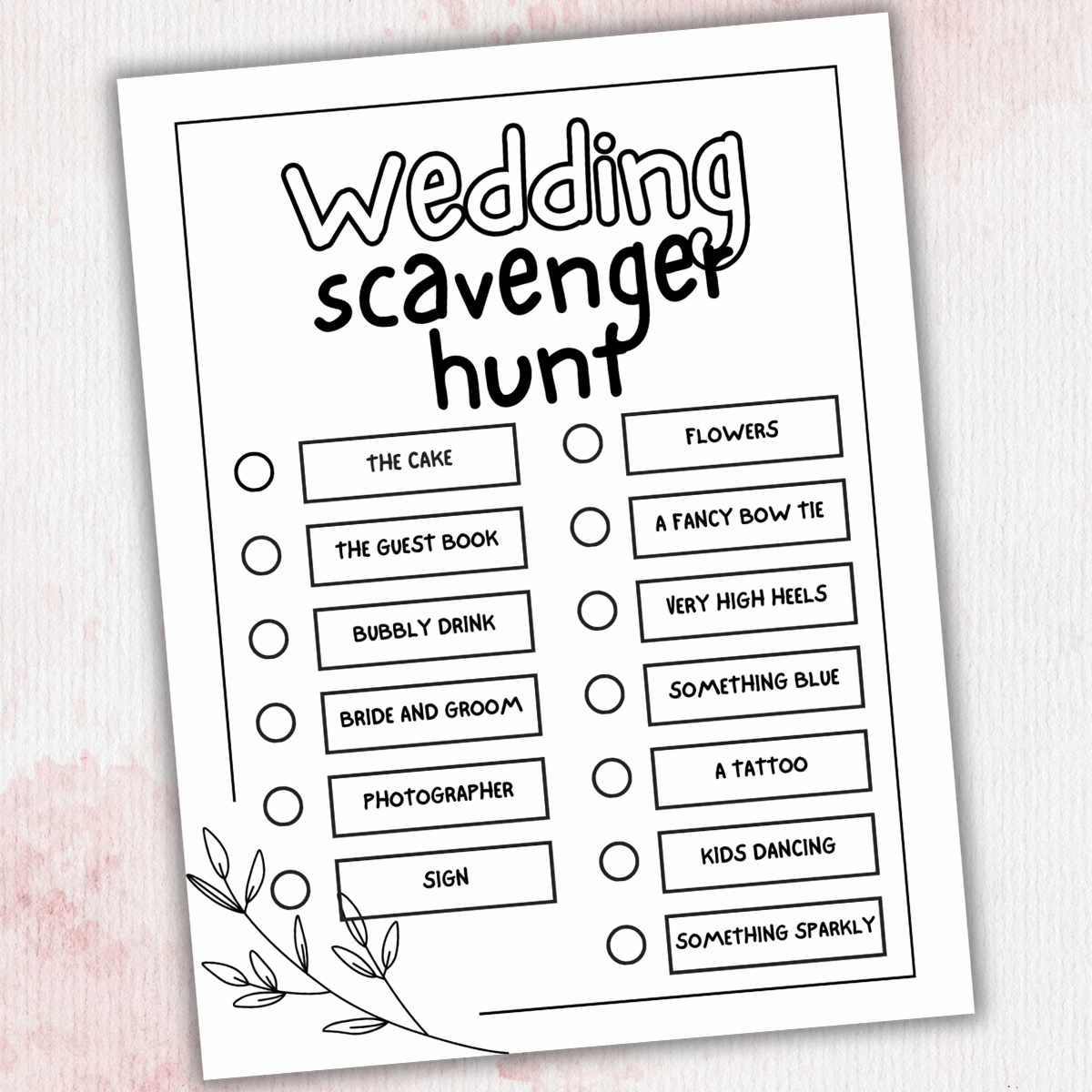 Wedding scavenger hunt with 13 things to find