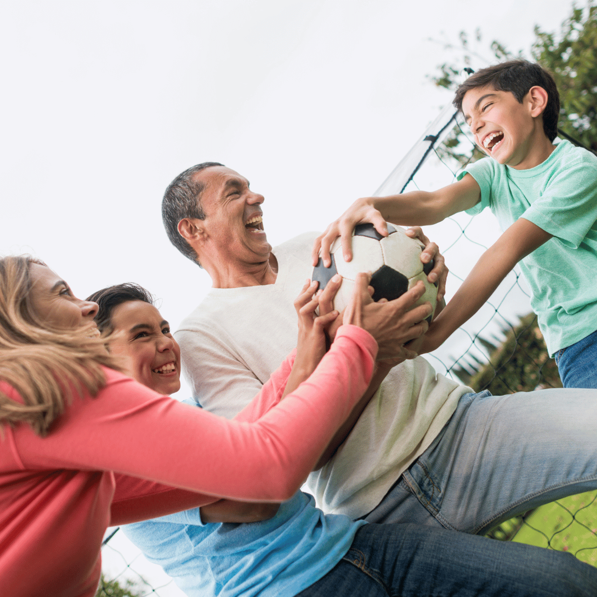 family having fun while playing a competitive game